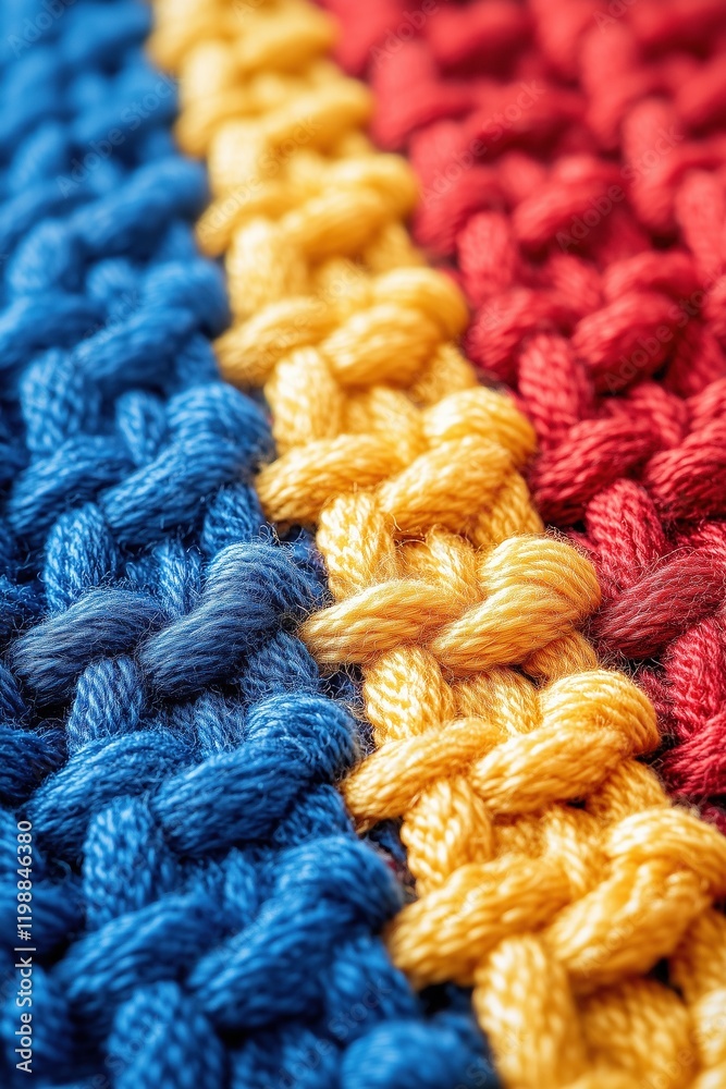 Photo - Woven Threads Blue Yellow Red Craft Textile Fiber Art Design Photo - Woven Threads Blue Yellow Red Craft Textile Fiber Art Design