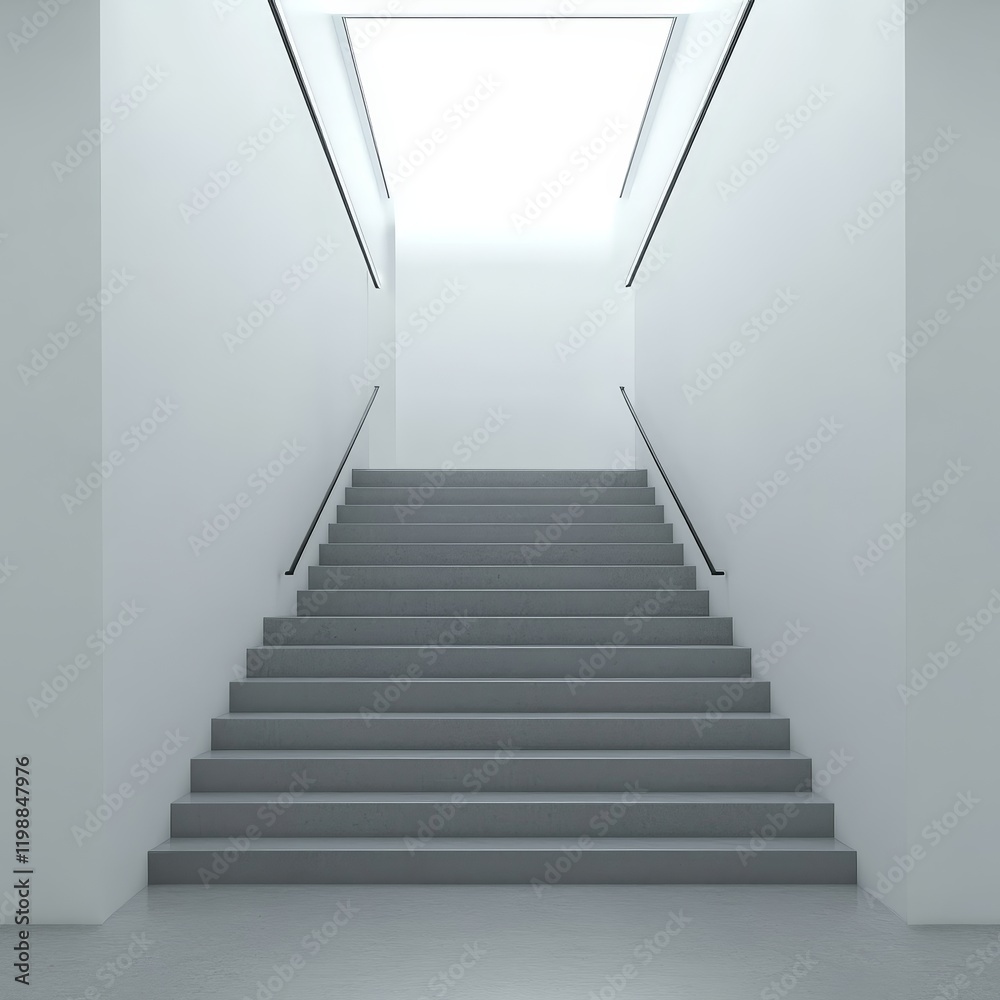 A striking modern staircase features simple gray steps leading to a bright, illuminated top. The minimalist design creates an inviting and airy atmosphere. A striking modern staircase features simple gray steps leading to a bright, illuminated top. The minimalist design creates an inviting and airy atmosphere.