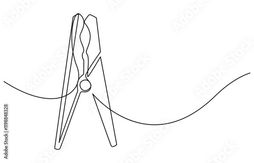 illustration of clothespin one continuous line art, Wooden clothespin in one continuous line drawing vector illustration