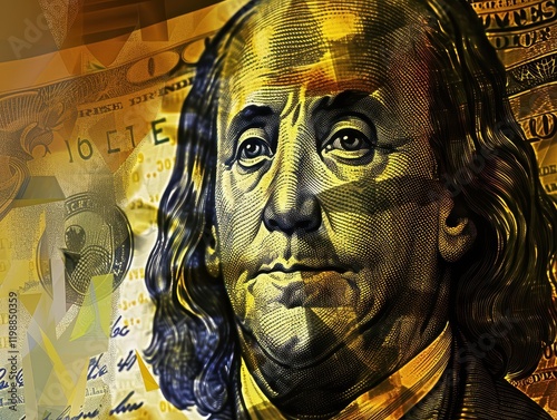 Digital Art of Benjamin Franklin Highlighting Electronic Currency Concepts photo