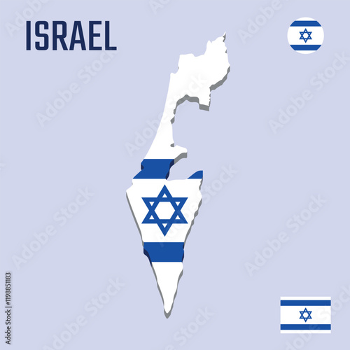 3D Israel map with flag, Three dimensional map of Israel with shadow