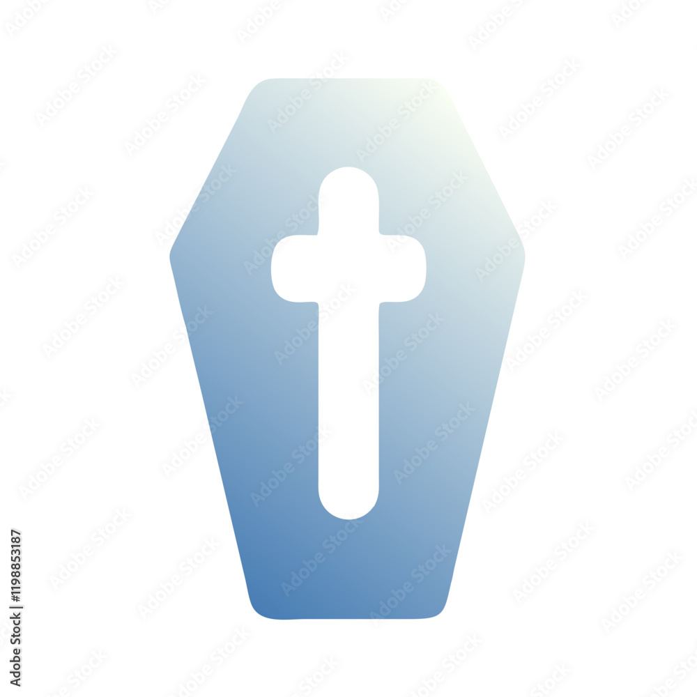 Obraz premium Gradient Blue Coffin Icon with White Cross on Transparent Background