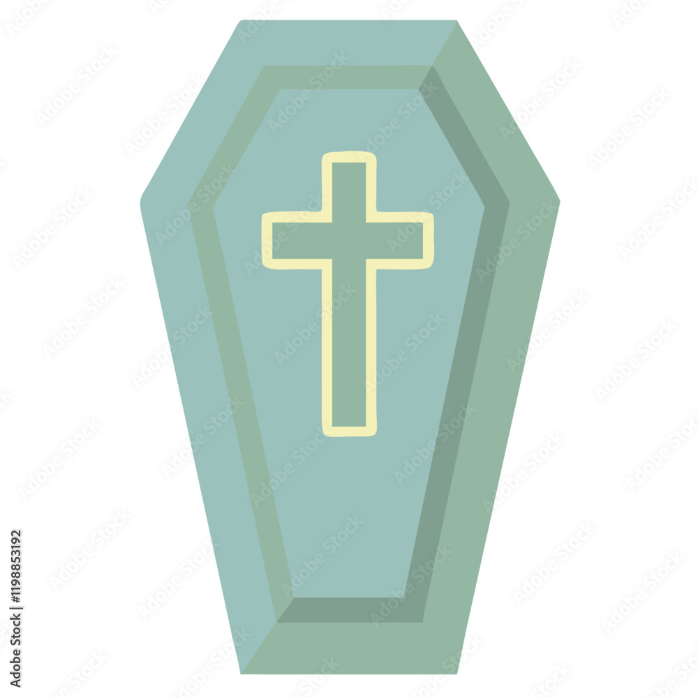 Green Coffin Icon with Yellow Cross on Transparent Background Green Coffin Icon with Yellow Cross on Transparent Background