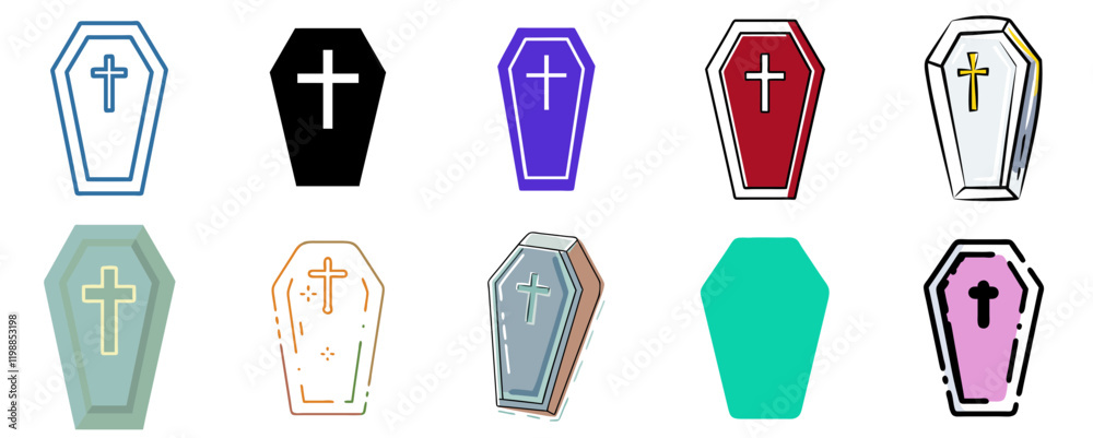 List of Coffin Icons with Diverse Designs on Transparent Background List of Coffin Icons with Diverse Designs on Transparent Background