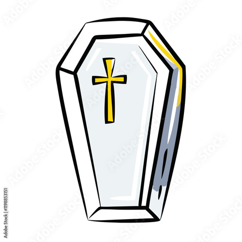 Gradient Gray Coffin Icon with Yellow Cross on Transparent Background