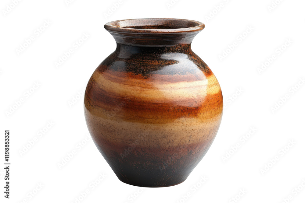 Handcrafted pottery vase with earthy tones displayed on a neutral background Handcrafted pottery vase with earthy tones displayed on a neutral background