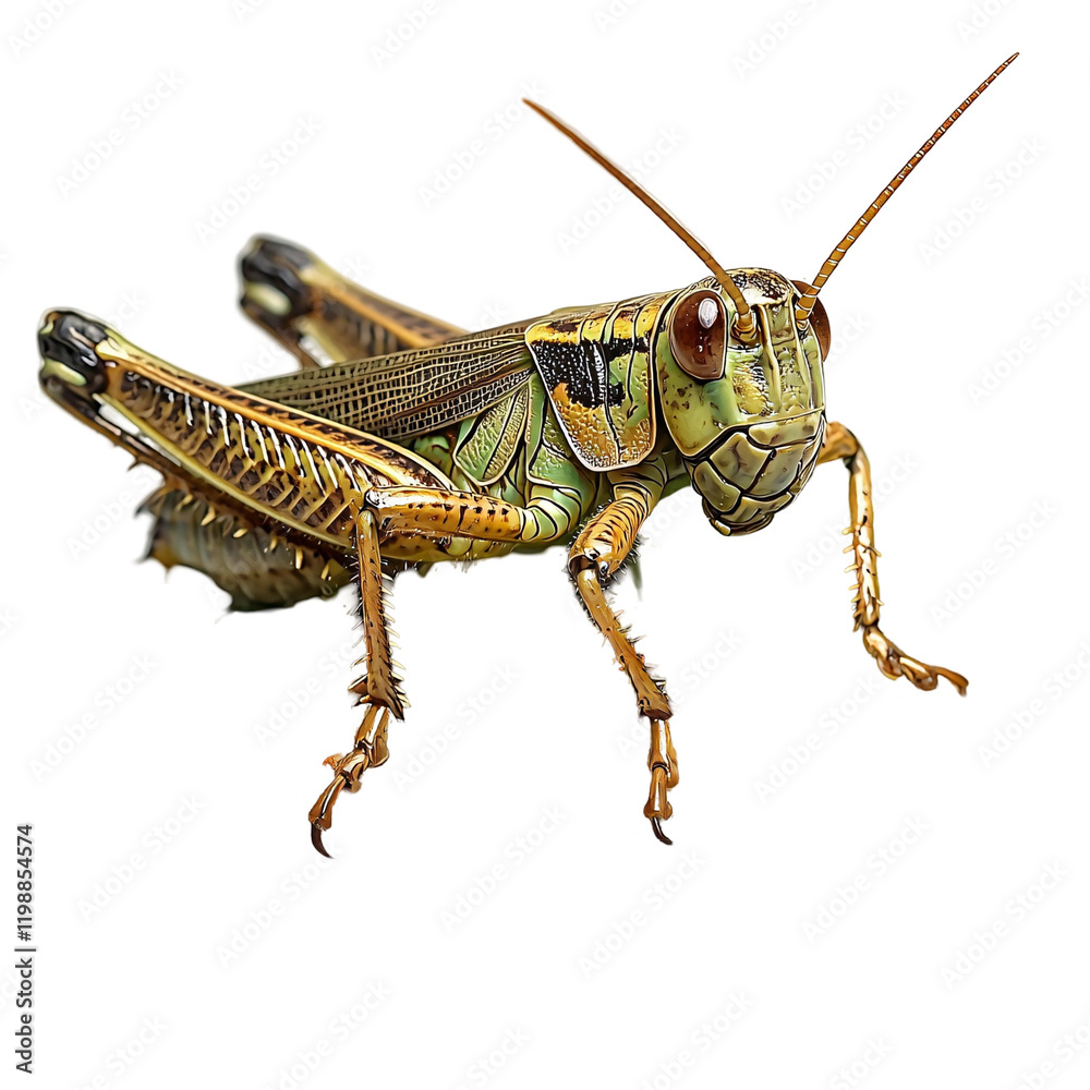 A detailed close-up of a grasshopper showcasing its vibrant colors and intricate body structure. A detailed close-up of a grasshopper showcasing its vibrant colors and intricate body structure.