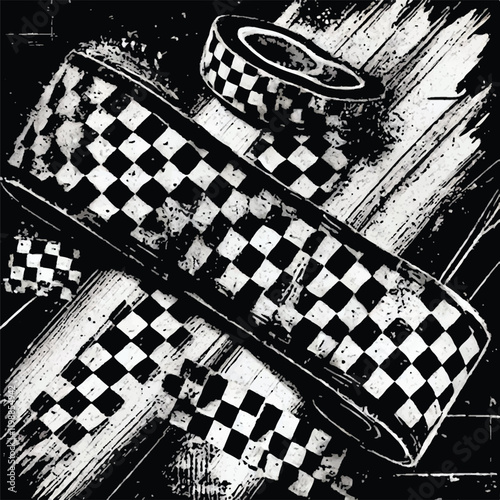 Black art branches background Over the black background are irregular stripes of white color with checkered black forehead in grange style...