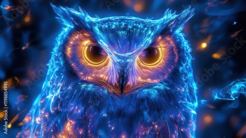 Electric Owl with Glowing Eyes