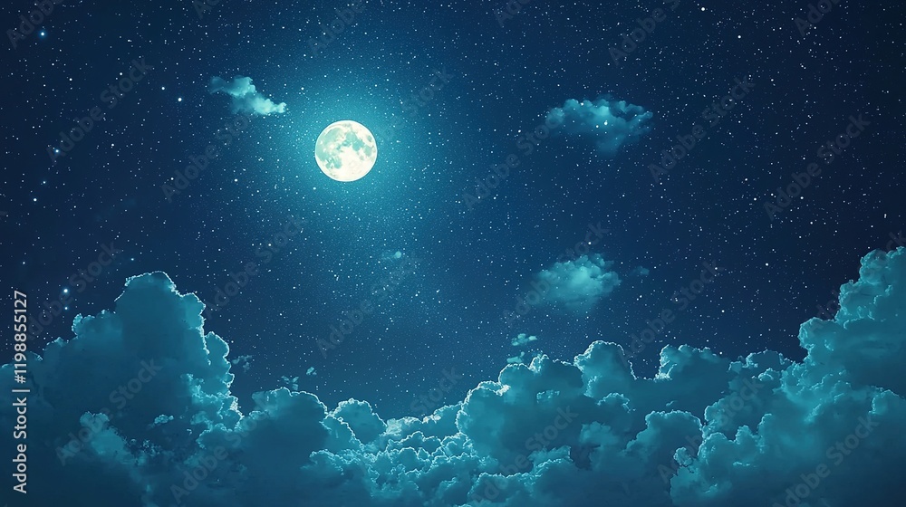Fototapeta premium Night Sky: Moonlit Clouds and Stars