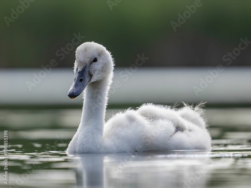 Adorable Baby Swan on Calm Water photo