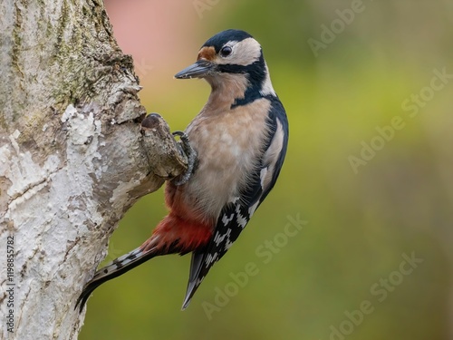 Great Spotted Woodpecker on Tree Trunk photo