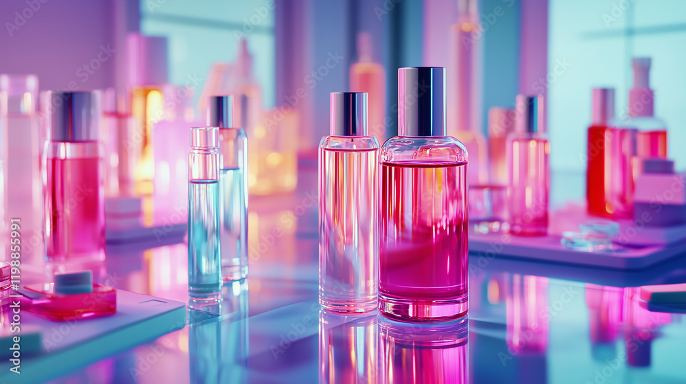 A high-energy cosmetic lab with scientists testing vibrant formulas, colorful liquids in glassware, and state-of-the-art equipment, showcasing innovation and beauty science. A high-energy cosmetic lab with scientists testing vibrant formulas, colorful liquids in glassware, and state-of-the-art equipment, showcasing innovation and beauty science.