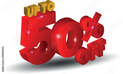 Up to 50% Off, 50%,3d, percent, red, sale, business, discount, sign, text, symbol, number, illustration, new, price, year, percentage, finance, icon, buy, concept, off render, sell