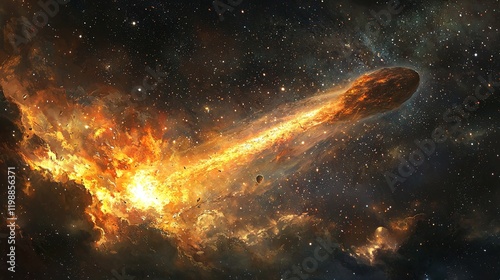 Cosmic Collision: Fiery Asteroid Impact photo