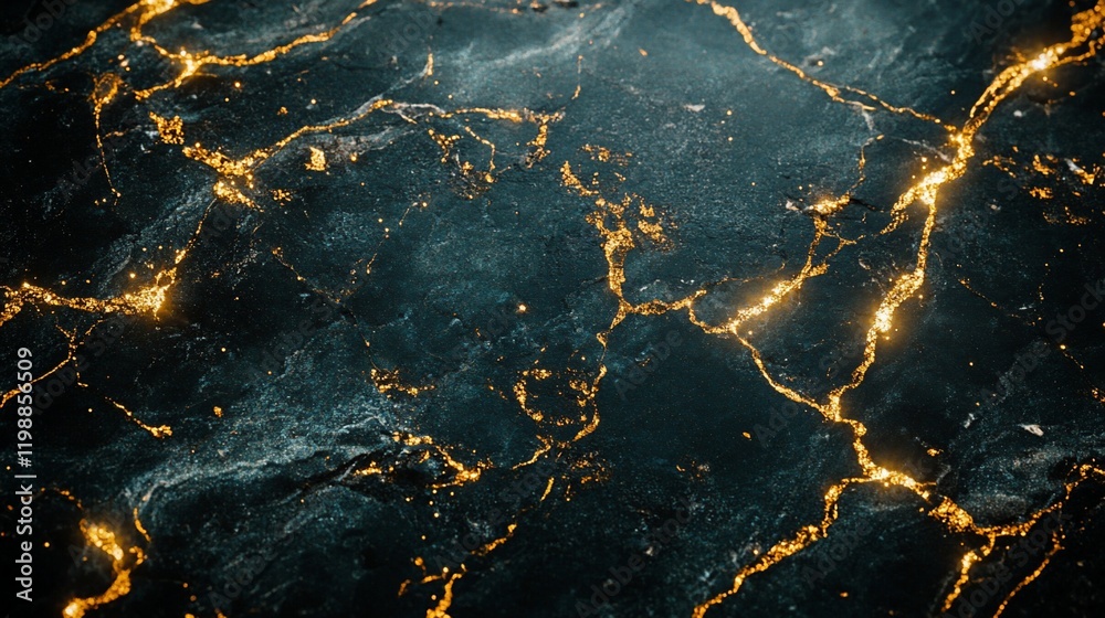 Fototapeta premium Golden Veins of a Dark Abyss: Abstract Art
