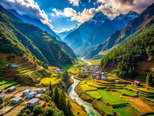 Himalayan Valley Landscape near Phakding, Nepal - Documentary Photography photo