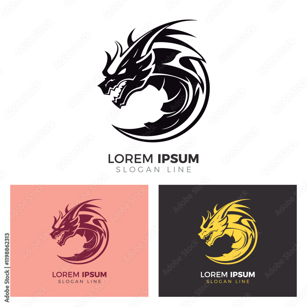 Fototapeta premium Dragon Heads Simple Logo Vector Icon Illustration.