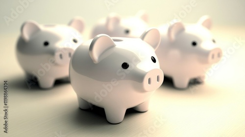 Group of White Piggy Banks Representing Savings and Financial Security