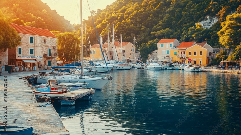 Obraz premium Picturesque Sunset at a Croatian Harbor