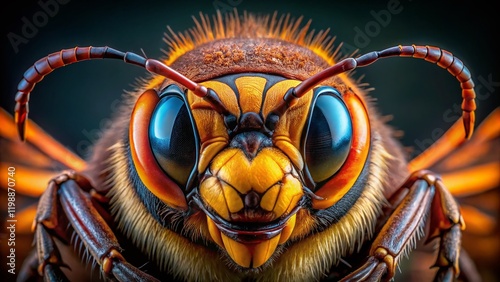 Japanese Giant Hornet Close Up: Venomous Sting & Powerful Jaws Stock Photo photo