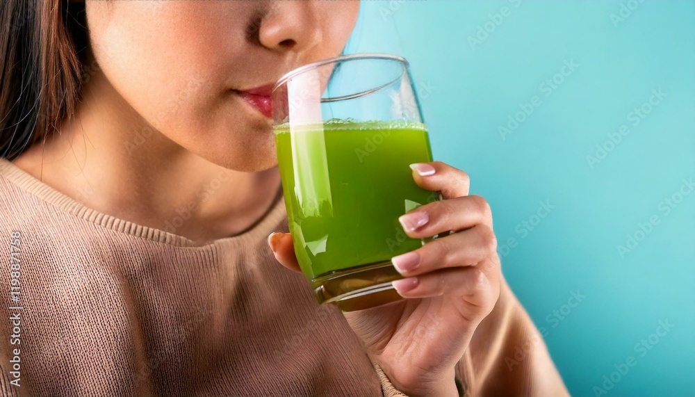 青汁を飲む女性 青汁を飲む女性