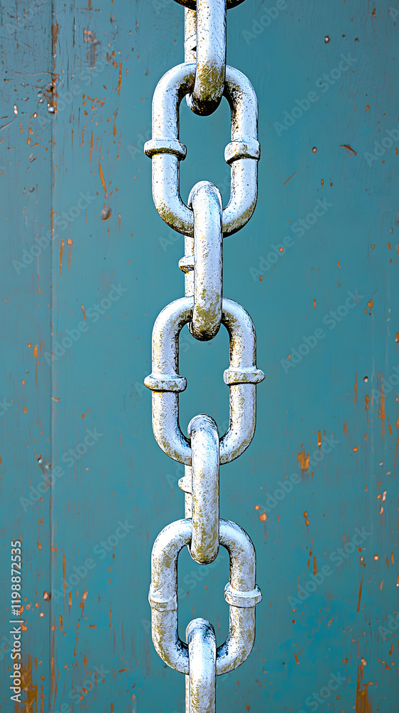Rustic metal chain against a blue background Rustic metal chain against a blue background
