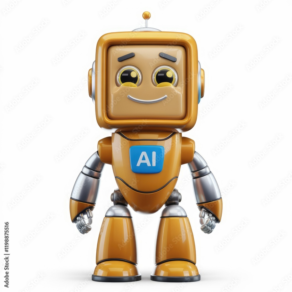 A cute, friendly AI robot with a square head and orange body. A cute, friendly AI robot with a square head and orange body.