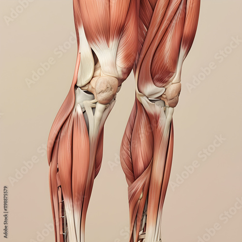 Anatomical Illustration of Human Leg Highlighting Muscles, Tendons, and Motion