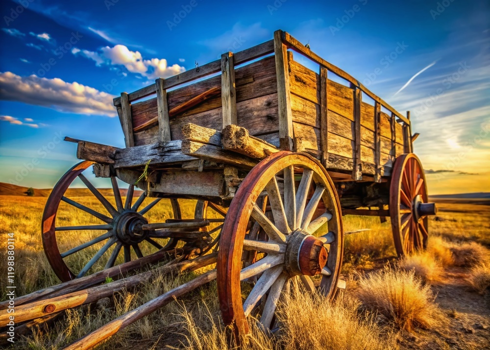 Fototapeta premium Abandoned Broken-Down Wagon Macro Field Photography