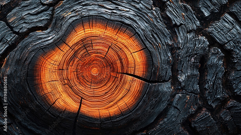custom made wallpaper toronto digitalClose-up of a tree stump showcasing intricate rings and a fiery orange hue.