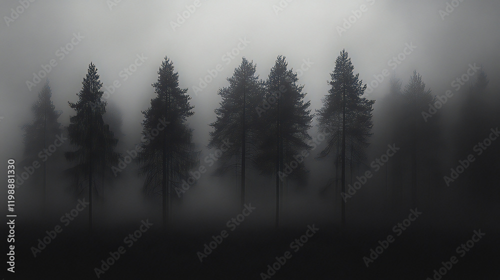 Misty forest with foggy trees on a winter morning, images that may use in Desktop Wallpaper Misty forest with foggy trees on a winter morning, images that may use in Desktop Wallpaper