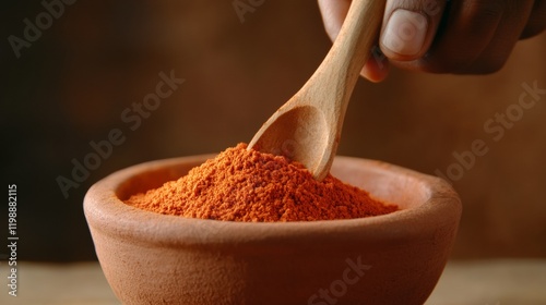 Rustic Culinary Display Handcrafted Clay Bowl with Ethiopian Berbere Spice - Heritage Cooking Art and Authentic Culinary Branding for Global Cuisine Enthusiasts photo