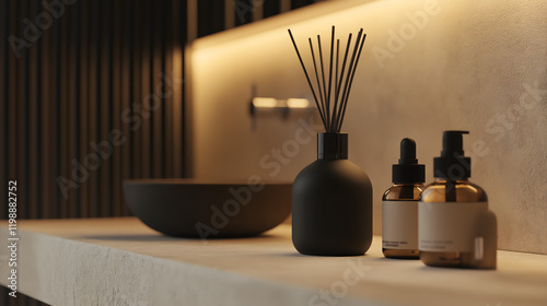 Luxury Bathroom with Reed Diffuser and Soft Lighting
