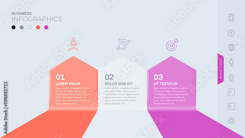 Three possibilities or three stages. An infographic template with icons on a light background. All the elements are laid out in layers