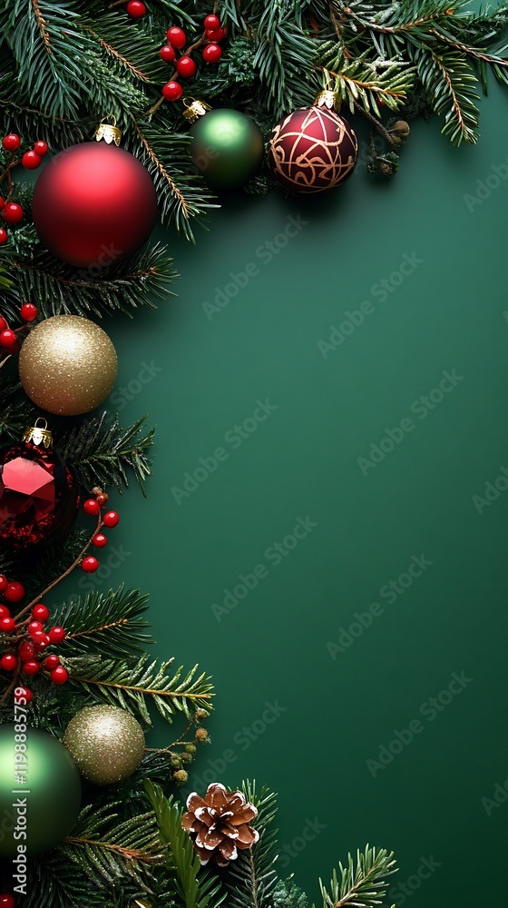 Christmas background with decorations on green Christmas background with decorations on green
