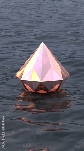 Reflective geometric shape afloat in water