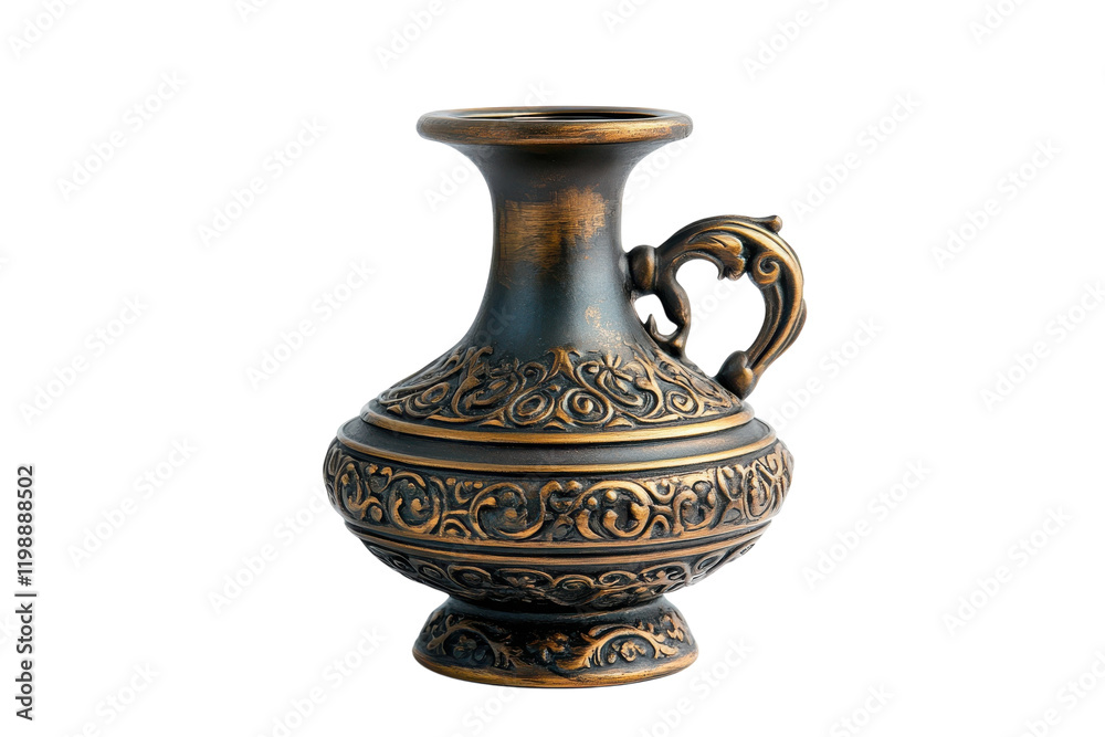 Ornate ceramic vase with intricate designs and glossy finish displayed against a plain background