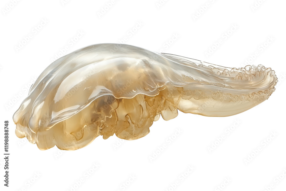 Naklejka premium Large jellyfish gliding gracefully through the ocean waters under bright sunlight on a clear day