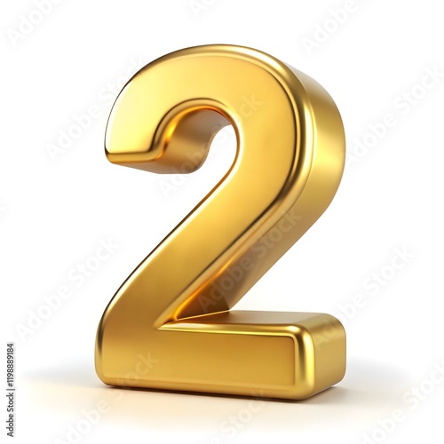 The number 2 with a shiny golden effect on a white background.