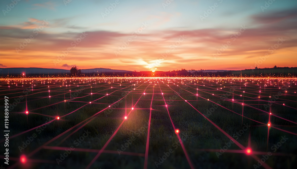 Sunset over a glowing network of connections, highlighting innovation and connectivity - Sunset over a glowing network of connections, highlighting innovation and connectivity -