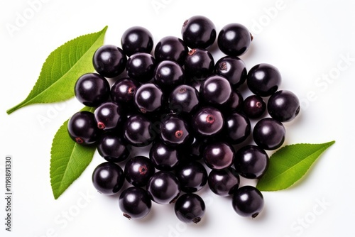 Acai Berries on White Background. Fresh Brazilian Berries in Top View for Cooking and Agriculture with Antioxidant Properties