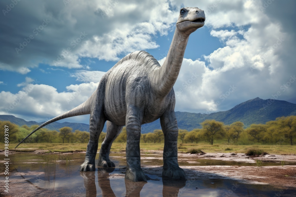 Obraz premium Argentinosaurus: 3D Illustration of a Giant Argentine Herbivore Dinosaur from the Cretaceous Period (AR 3:2)