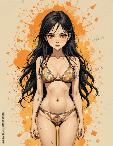 illustration bikini women semi realistic photo