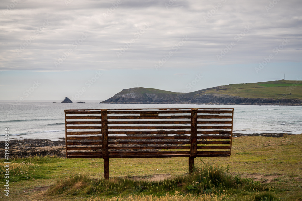 An old rusty bench in Treyarnon Bay, Cornwall, England, UK