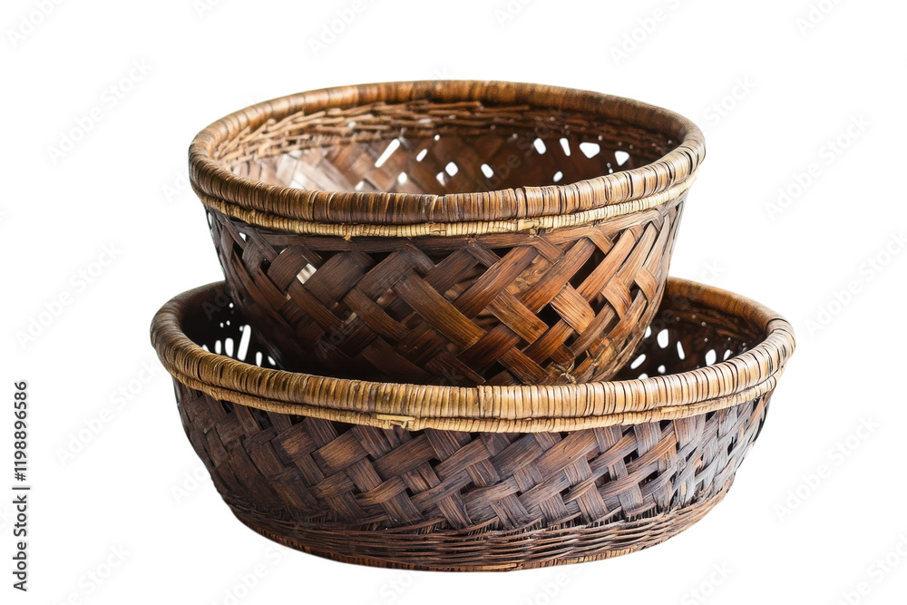 Woven baskets sitting stacked, showcasing intricate craftsmanship and natural materials Woven baskets sitting stacked, showcasing intricate craftsmanship and natural materials