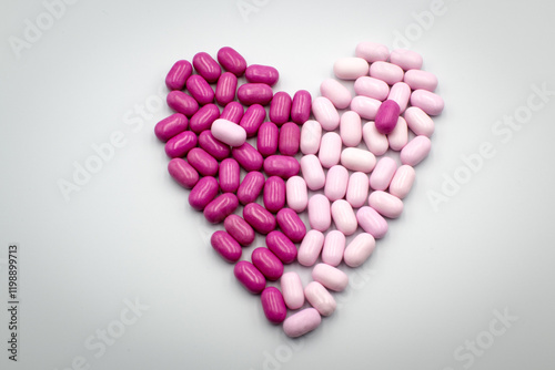 Heart sign made of colorful pills.
