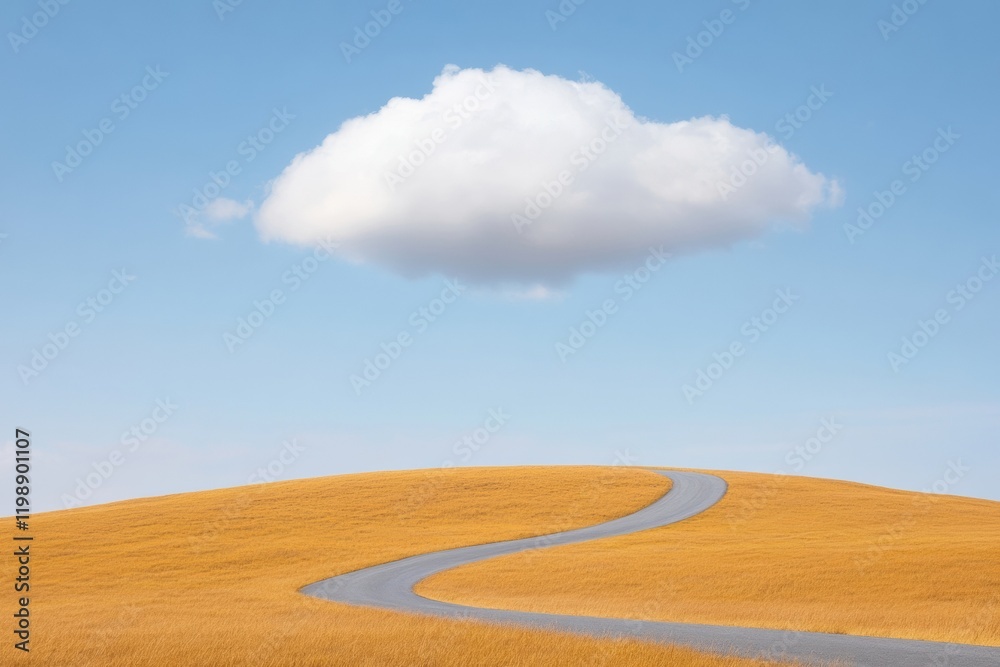 Scenic Winding Road Through Golden Fields Under Cloudy Sky for Serene Travel Adventures Scenic Winding Road Through Golden Fields Under Cloudy Sky for Serene Travel Adventures