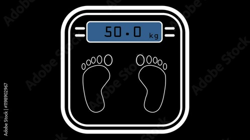 Weight Scales animated on black background, alpha background isolated. weigh max 100kg. 4k resolution photo