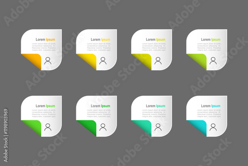 business concept with 8 steps, grey rectangle and multicolor label ,design for workflow layout, diagram, annual report, web design. Creative banner, vector